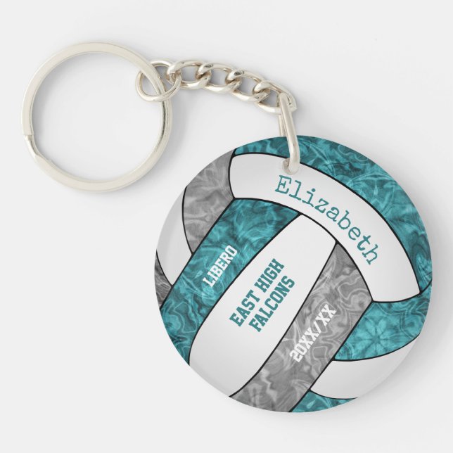 Teal grey girls custom name sports volleyball key ring (Front)