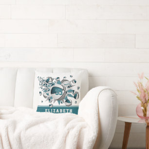 teal grey girls sports decor basketball blowout cushion