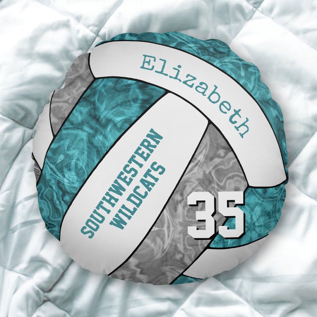 teal grey girls sports gifts volleyball round cushion (Creator Uploaded)