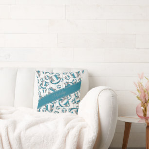 Teal grey girly volleyballs pattern net accent cushion