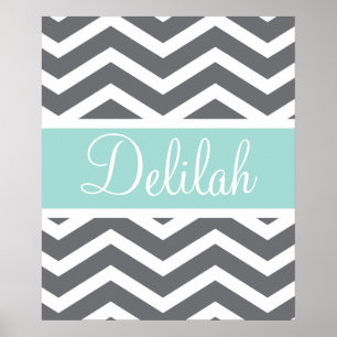 Teal Grey Grey Chevron Custom Poster