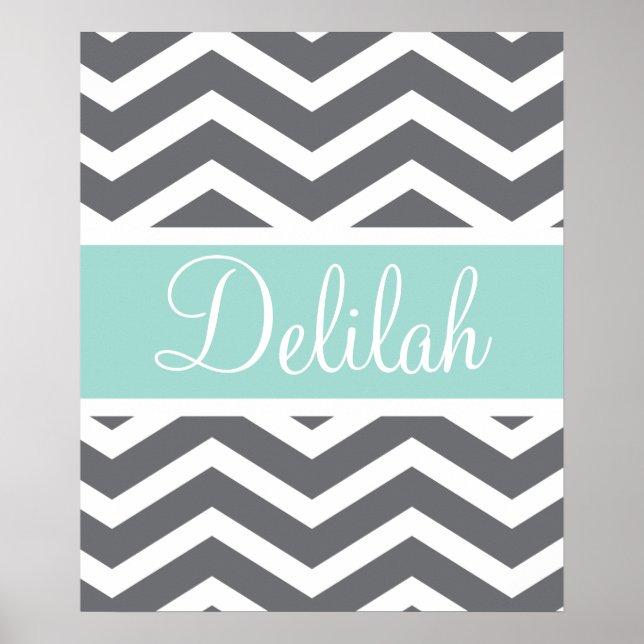 Teal Grey Grey Chevron Custom Poster (Front)