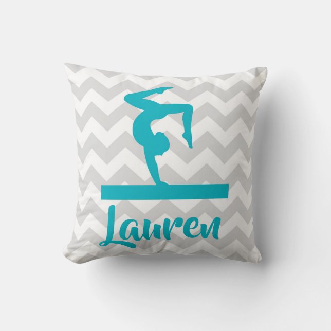Teal Grey Gymnastics Throw Pillow (Front)