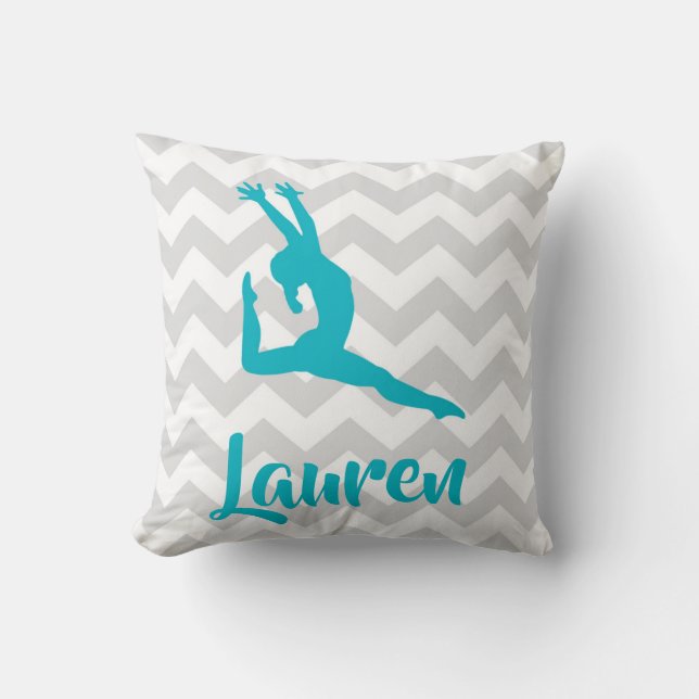 Teal Grey Gymnastics Throw Pillow (Front)