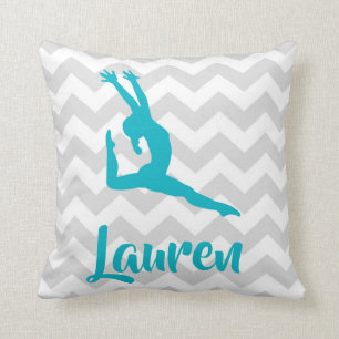 Teal Grey Gymnastics Throw Pillow