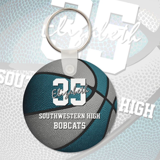 teal grey kids sports gifts basketball team name key ring (Creator Uploaded)