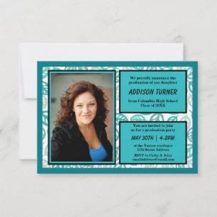 Teal & Grey Leaves with Photo-3x5Grad Announcement
