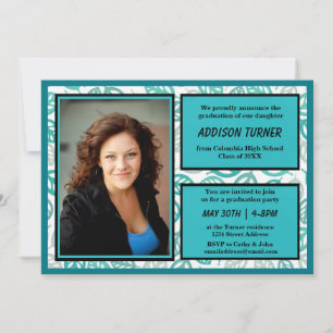 Teal & Grey Leaves with Photo - Grad Announcement