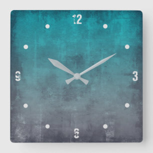 Teal Grey Modern Rustic omber Abstract Square Wall Clock