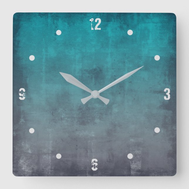 Teal Grey Modern Rustic omber Abstract Square Wall Clock (Front)