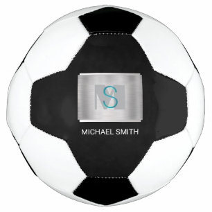 Teal & Grey Monogram, White Name Silver, Black Football