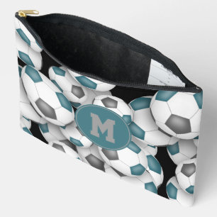 teal grey monogrammed soccer balls pattern  accessory pouch