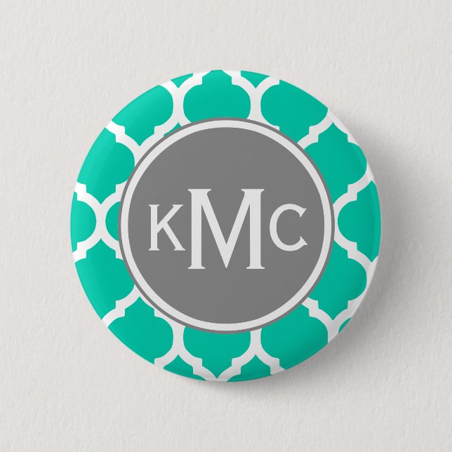 Teal Grey Moroccan Lattice 6 Cm Round Badge (Front)