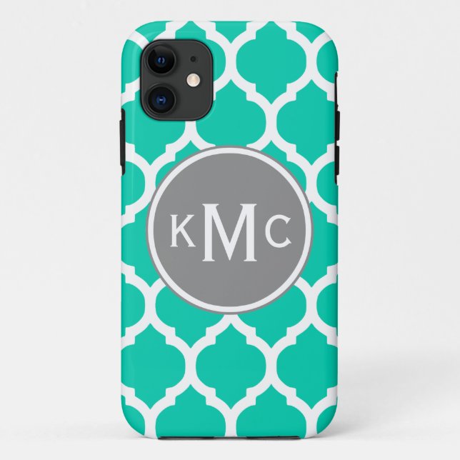 Teal Grey Moroccan Lattice Case-Mate iPhone Case (Back)