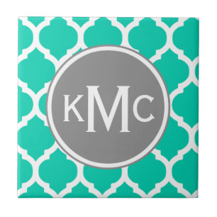 Teal Grey Moroccan Lattice Tile