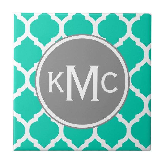 Teal Grey Moroccan Lattice Tile (Front)