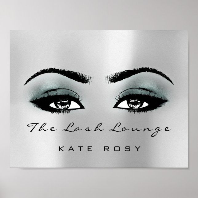 Teal Grey Name Makeup Artist Beauty Studio Lashes Poster (Front)