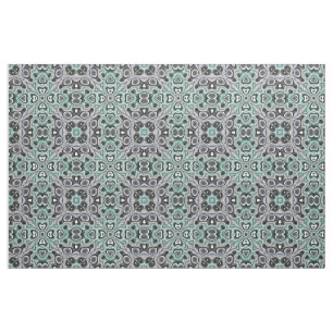 Teal Grey Purple Retro Chic Nouveau Mosaic Pattern Fabric