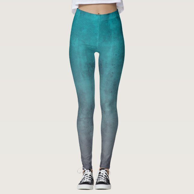 Teal Grey rustic ombre Leggings (Front)
