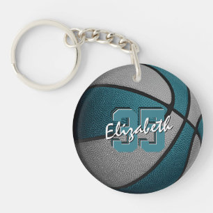 teal grey school team colours basketball key ring
