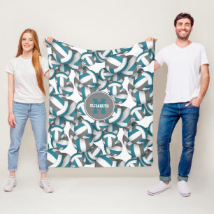 teal grey school team colours volleyballs fleece blanket