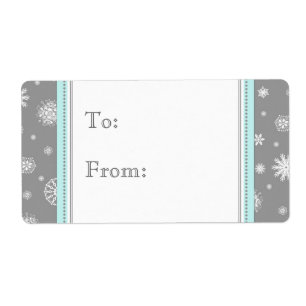 Teal Grey Snow Christmas Gift Tag Labels