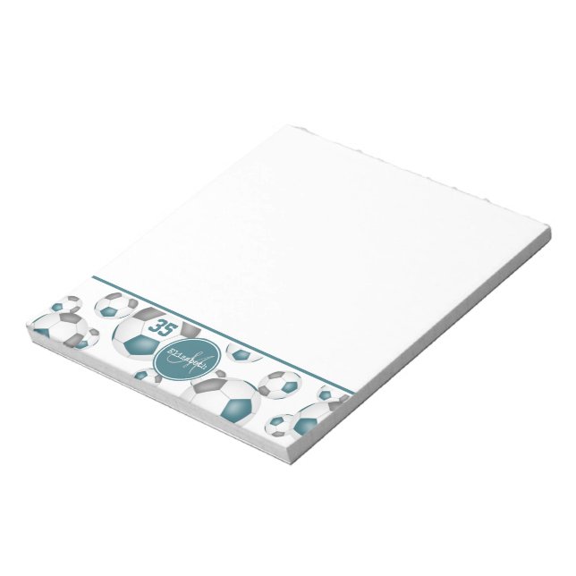Teal grey soccer balls girly sports  notepad (Rotated)
