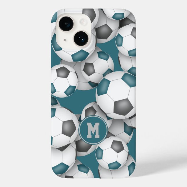 Teal grey soccer team colours kids sports pattern Case-Mate iPhone case (Back)