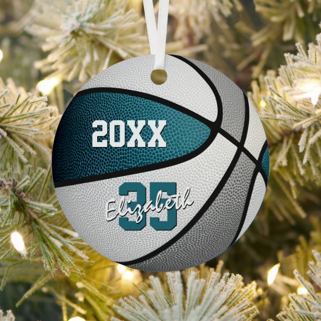 teal grey sports team colours basketball metal tree decoration (Insitu)