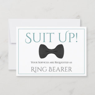 Teal & Grey Suit Up Be My Ring Bearer Fun Bow Tie Card