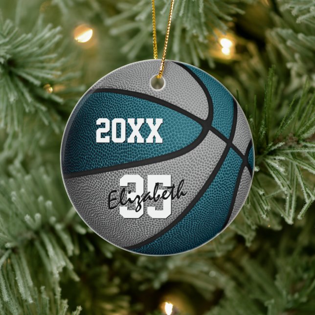 teal grey team colours girls boys basketball ceramic tree decoration (Tree)
