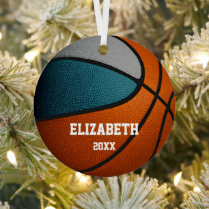 teal grey team colours girls boys basketball metal tree decoration