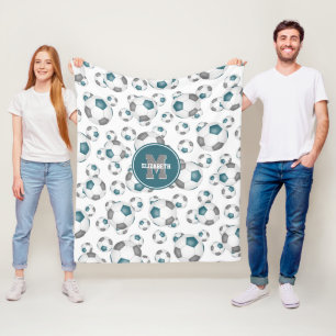 teal grey team colours girls boys soccer balls fleece blanket