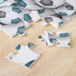 teal grey team colours girls boys soccer jigsaw puzzle