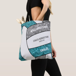 teal grey team colours girls volleyball coach tote bag