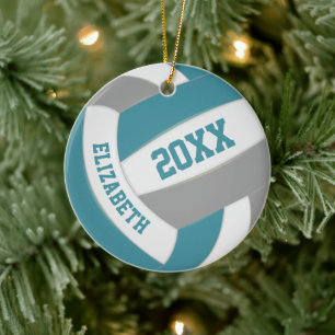 teal grey team colours keepsake volleyball ceramic tree decoration