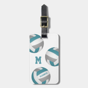 teal grey team colours monogrammed volleyball bag luggage tag