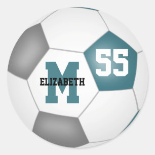 teal grey team colours soccer ball personalised classic round sticker