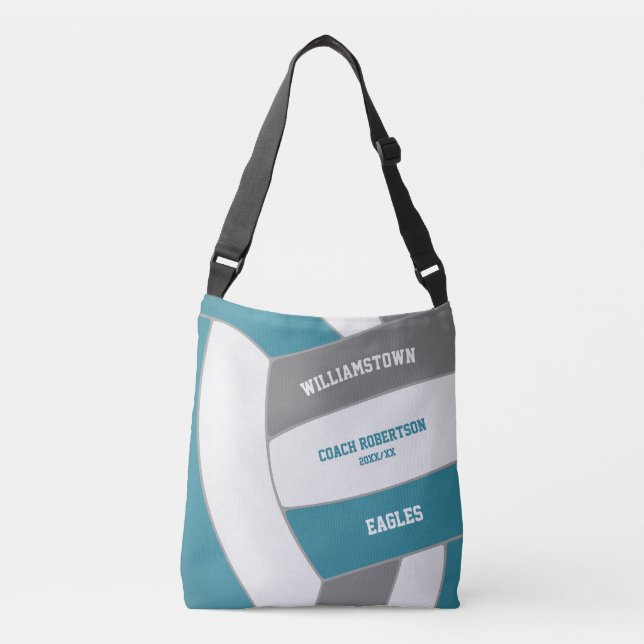teal grey team colours volleyball athlete coach crossbody bag (Front)