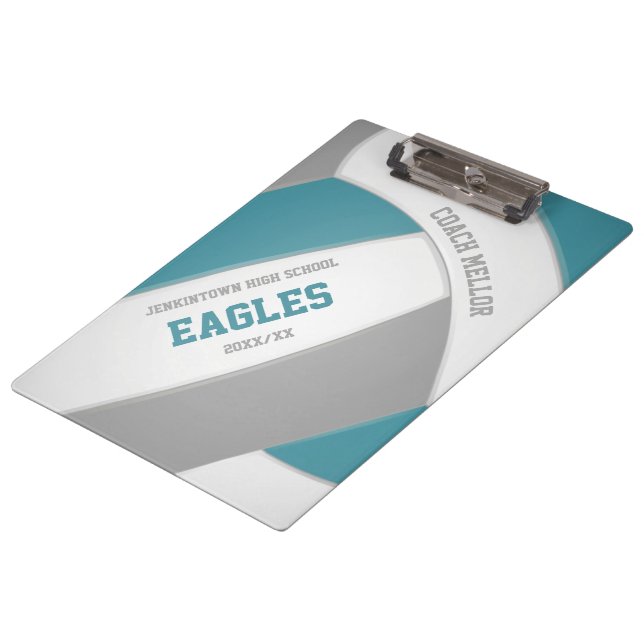 teal grey team colours volleyball coach clipboard (Angled)