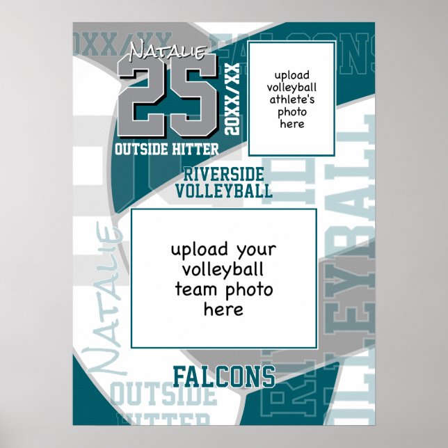 teal grey team colours volleyball team photo poster (Front)