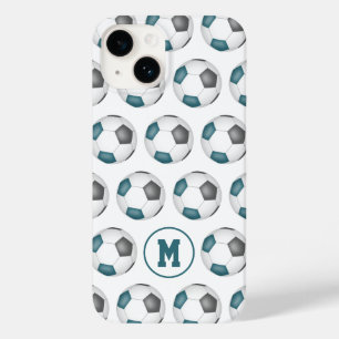 teal grey team sports colours soccer balls Case-Mate iPhone 14 case