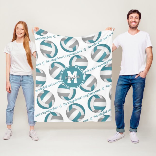 teal grey The volleyball court is my happy place Fleece Blanket (In Situ)