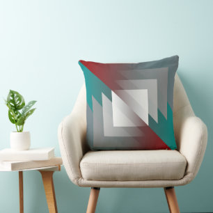 Teal grey triangles on burgundy cushion