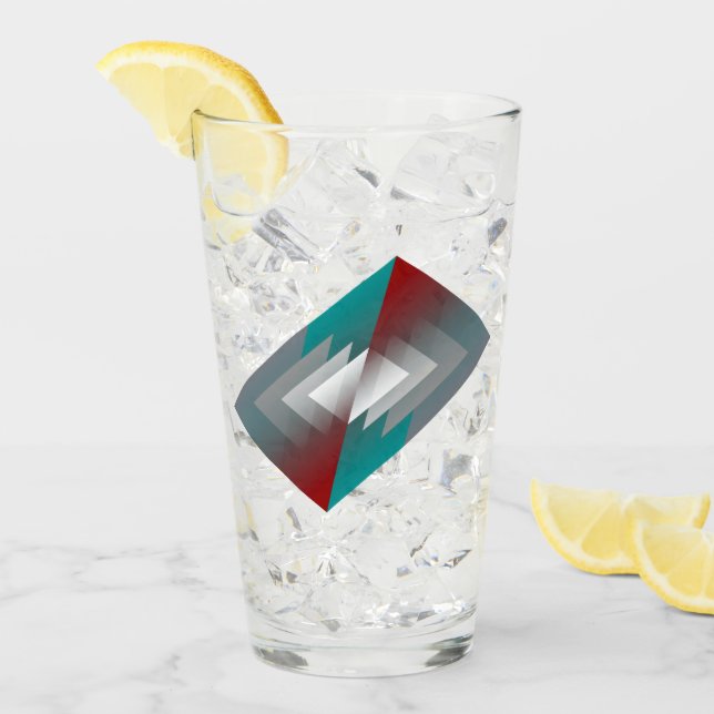 Teal grey triangles on burgundy glass (Front Ice)
