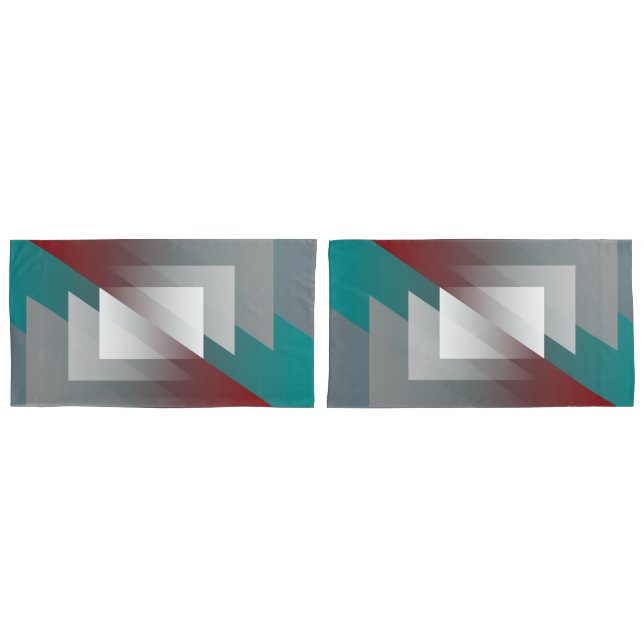 Teal grey triangles on burgundy pillowcase (Front-Set)