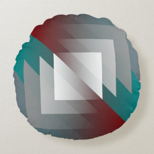 Teal grey triangles on burgundy round cushion