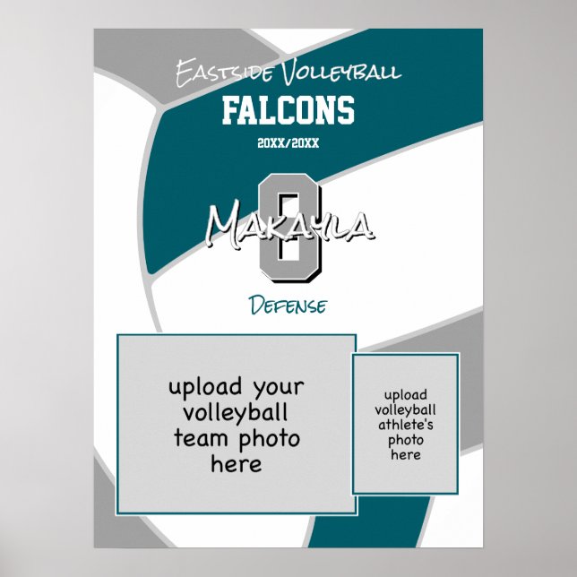 teal grey volleyball team colours commemorative poster (Front)