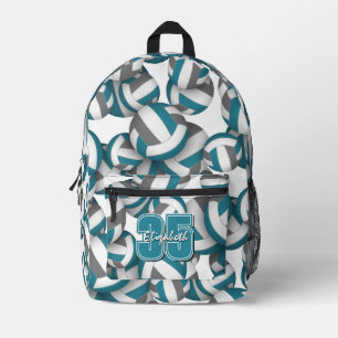 Teal grey volleyball team colours w jersey number printed backpack