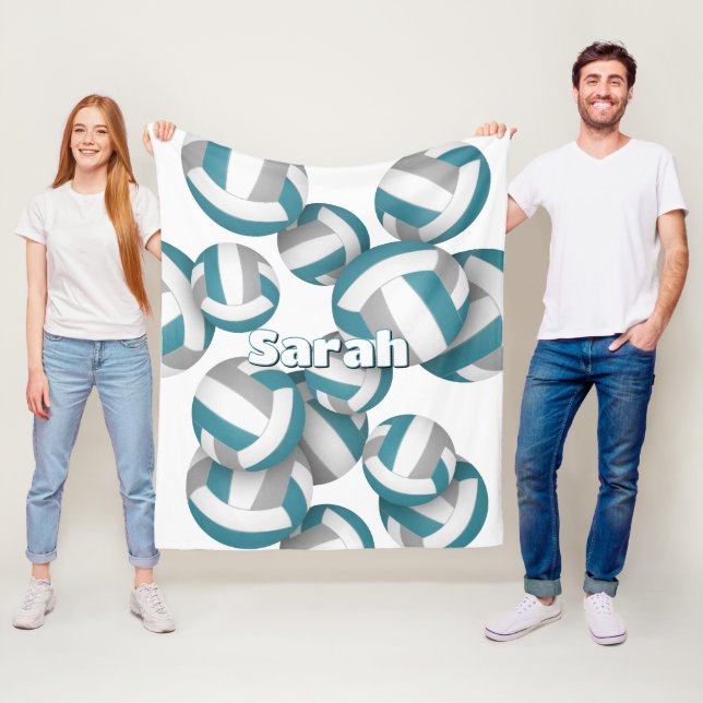 teal grey volleyballs girls sports room decor fleece blanket (In Situ)